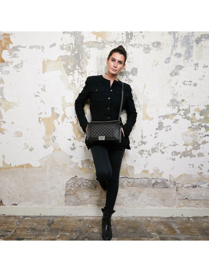 Boy GM CHANEL cuir grainé noir