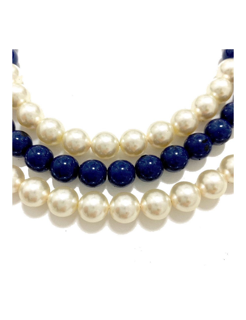 Sautoir CHANEL triple rangs perles bleues