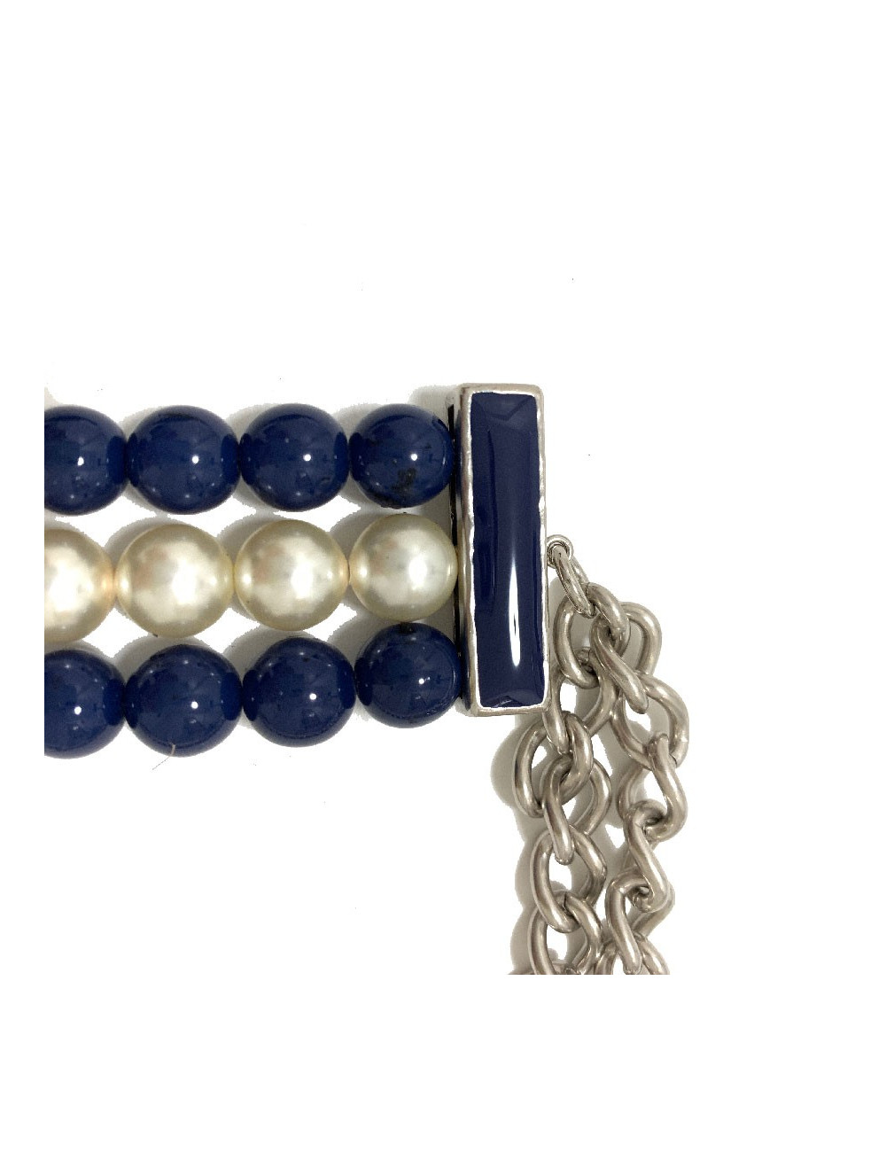 Sautoir CHANEL triple rangs perles bleues