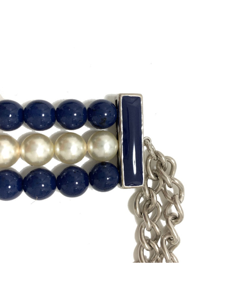 Sautoir CHANEL perles bleues triple rangs