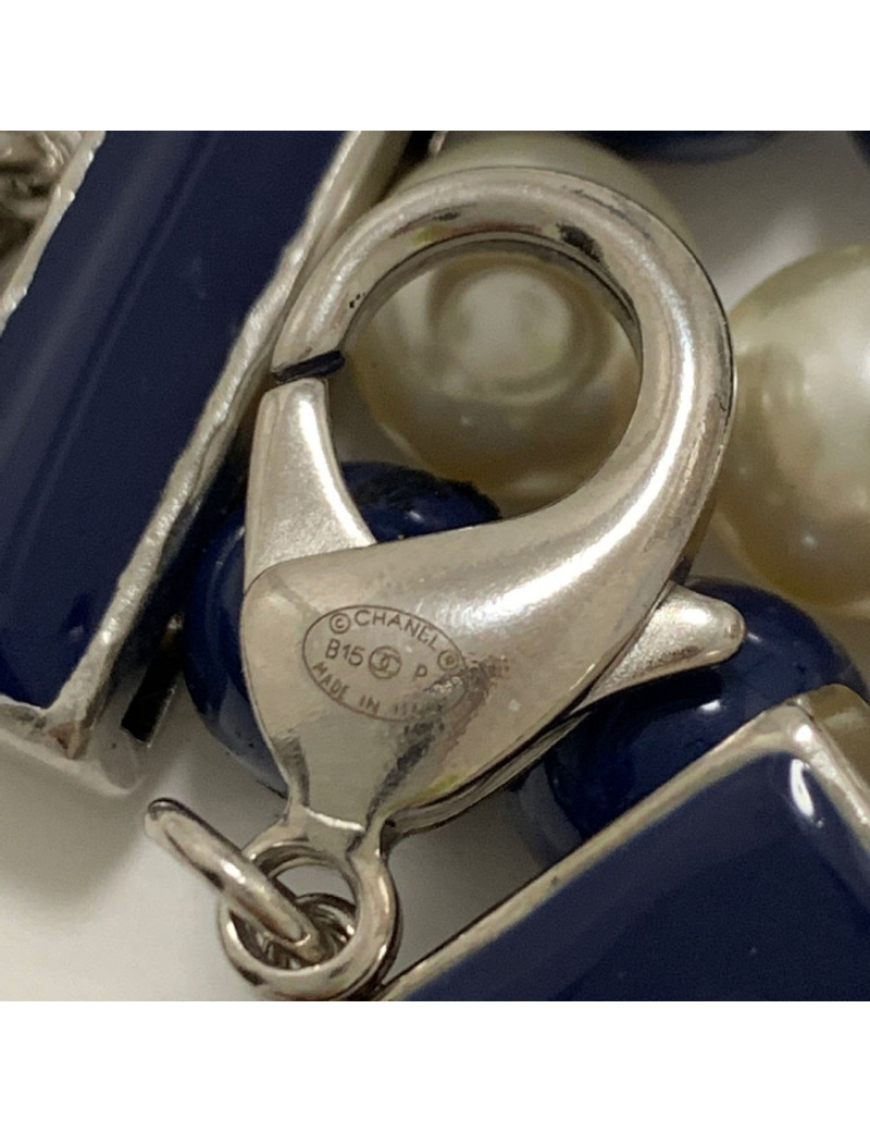 Sautoir CHANEL perles bleues triple rangs