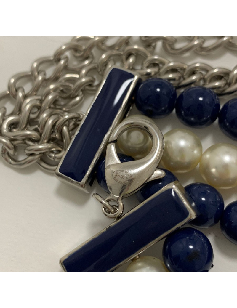 Sautoir CHANEL perles bleues triple rangs