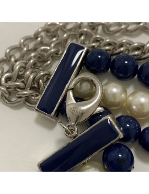 Sautoir CHANEL triple rangs perles bleues