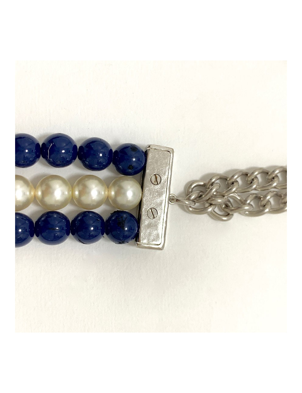 Sautoir CHANEL triple rangs perles bleues