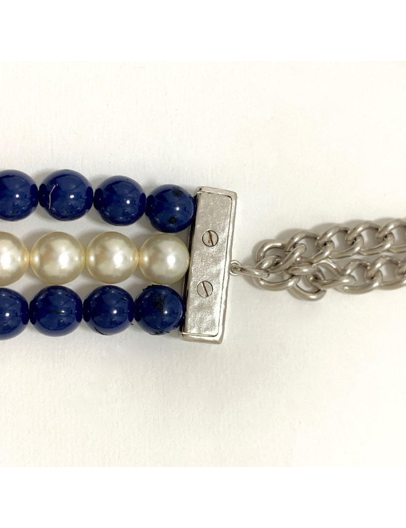 Sautoir CHANEL perles bleues triple rangs