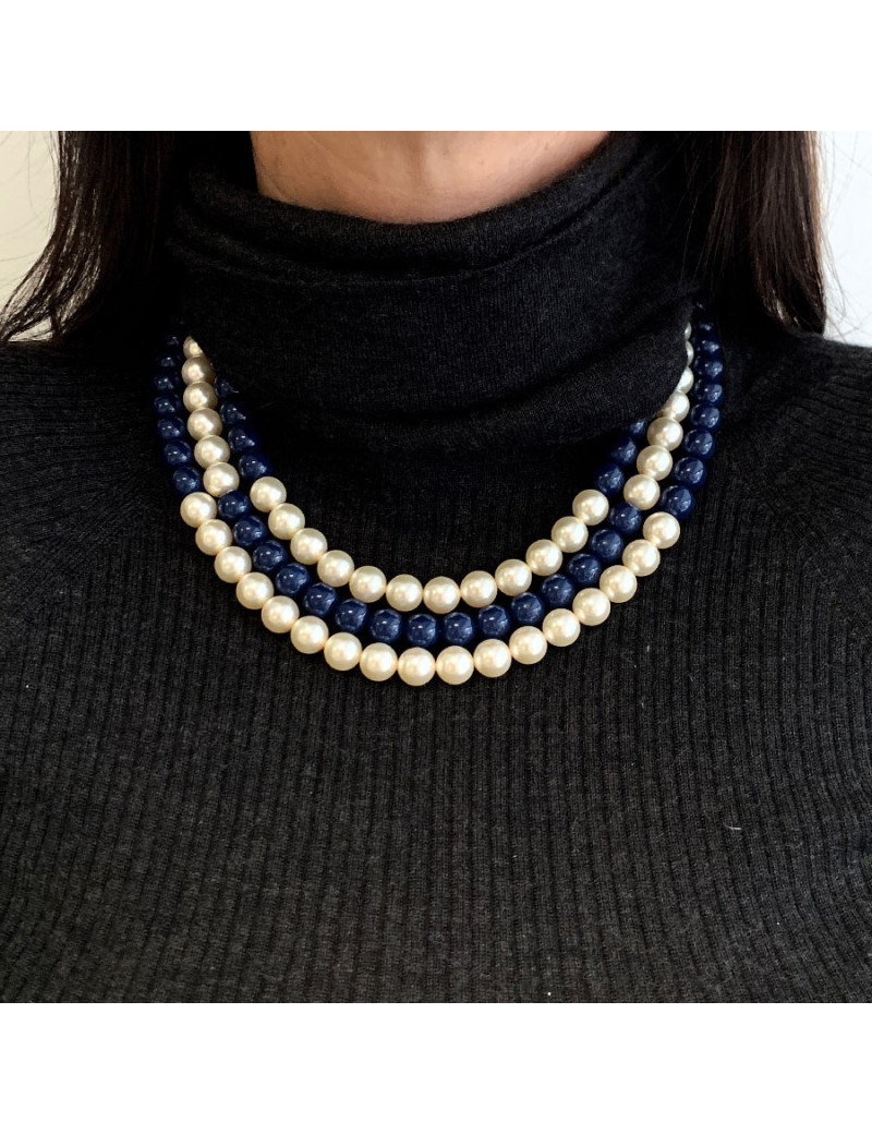 Sautoir CHANEL perles bleues triple rangs