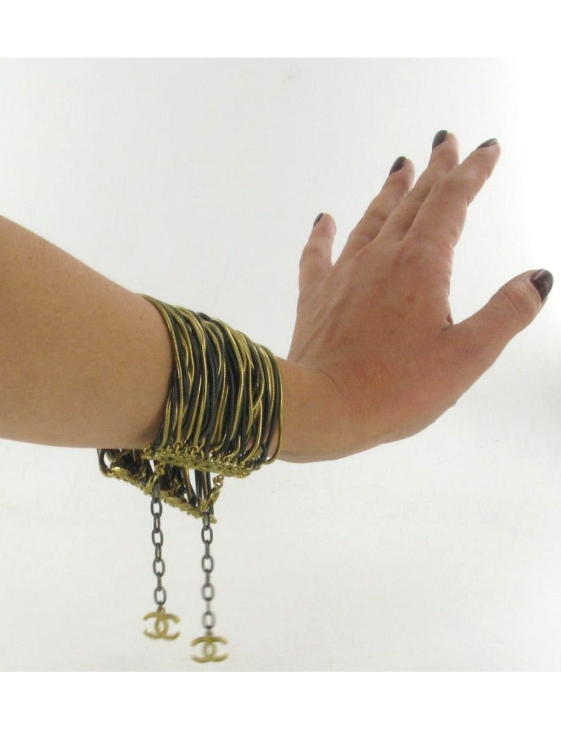 Bracelet CHANEL manchette chaînes or/noir
