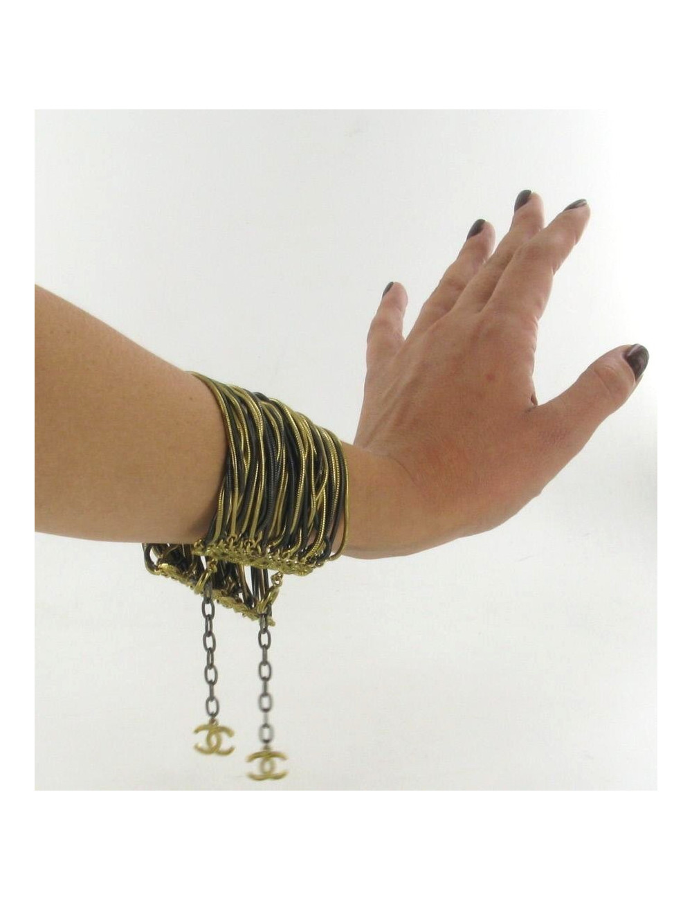 Bracelet CHANEL manchette chaînes or/noir