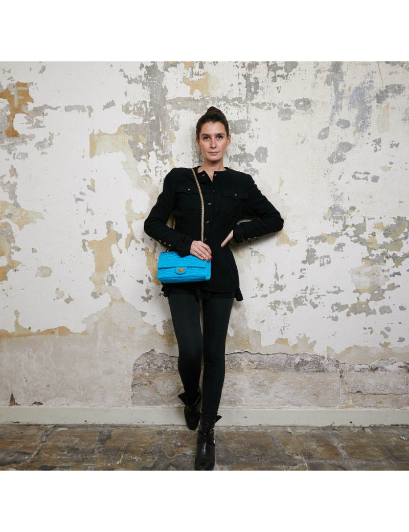 Sac 2.55 tissu façon croco CHANEL bleu