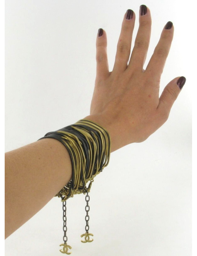 Bracelet CHANEL manchette chaînes or/noir