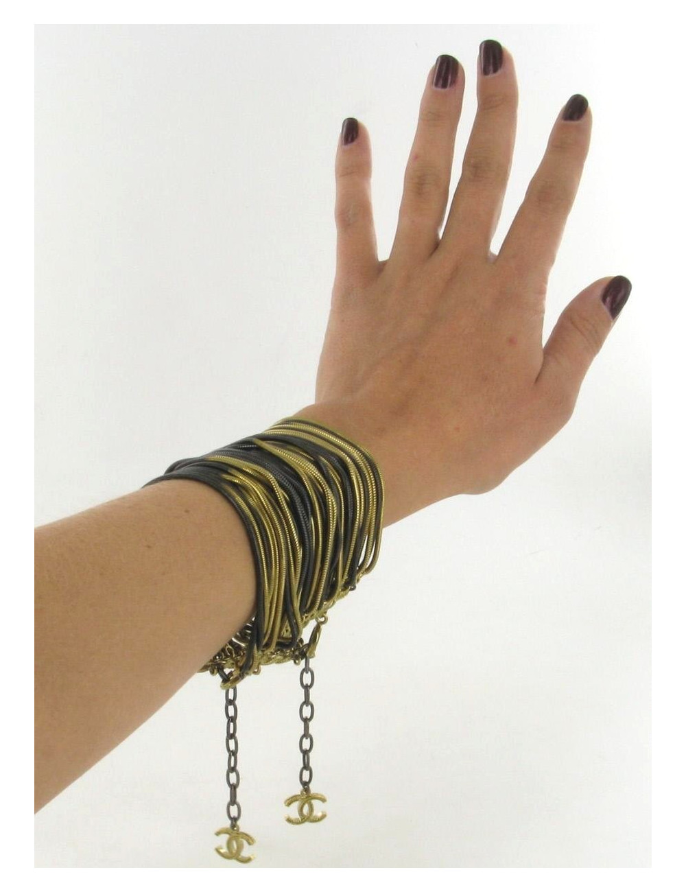 Bracelet CHANEL manchette chaînes or/noir