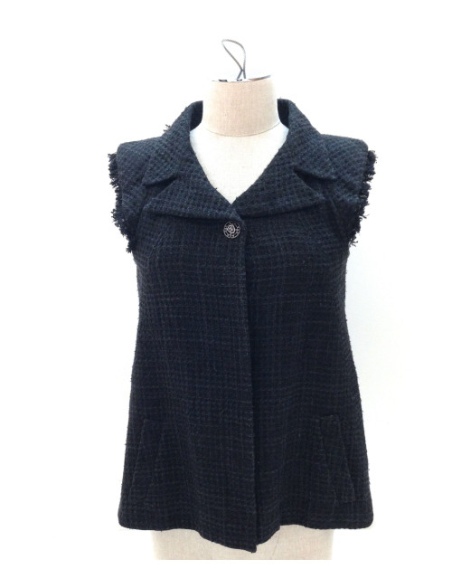 Veste CHANEL sans manches en tweed noir T 38 