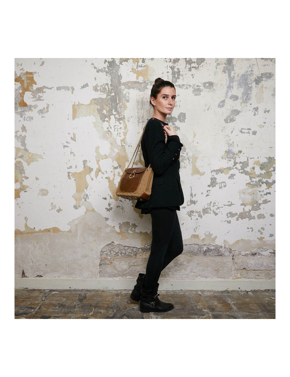 Sac CHANEL toile et cuir beige Vintage