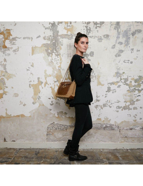 Sac CHANEL toile et cuir beige Vintage