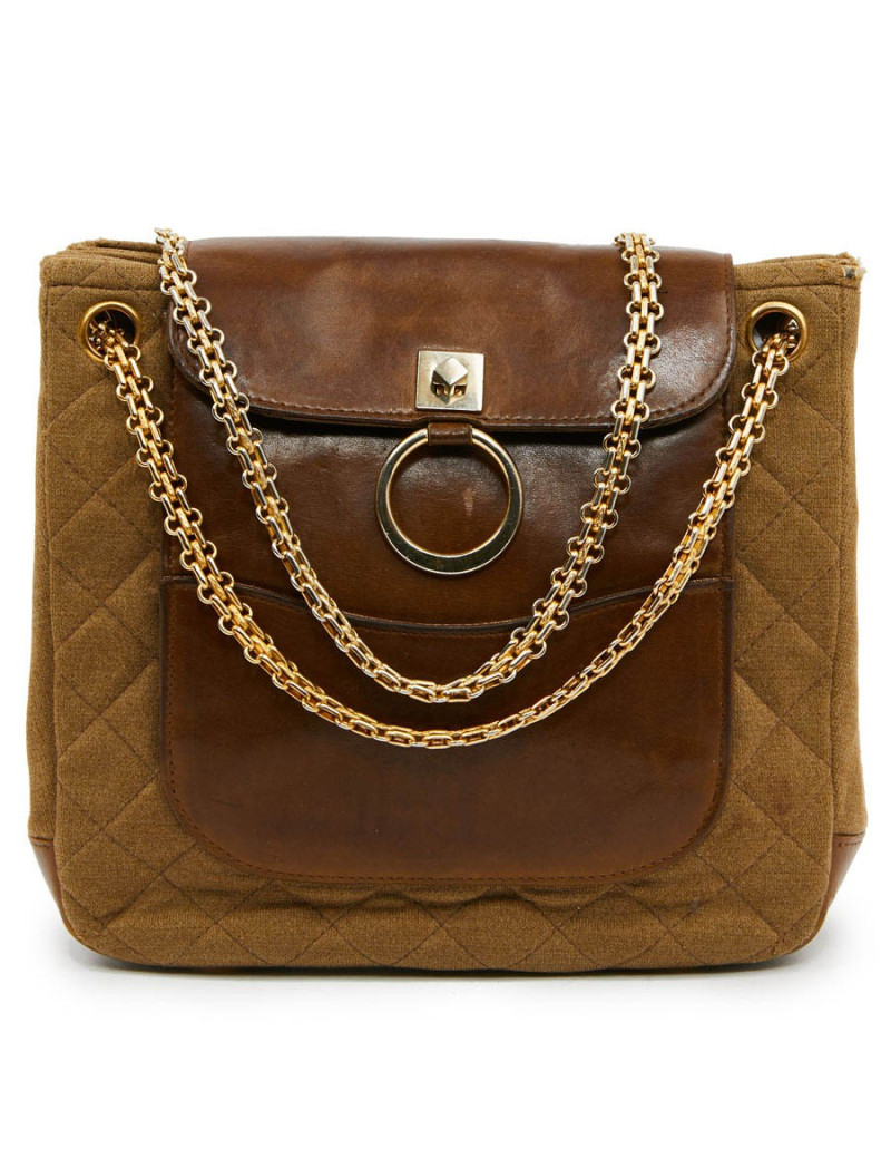 Sac CHANEL toile et cuir beige Vintage