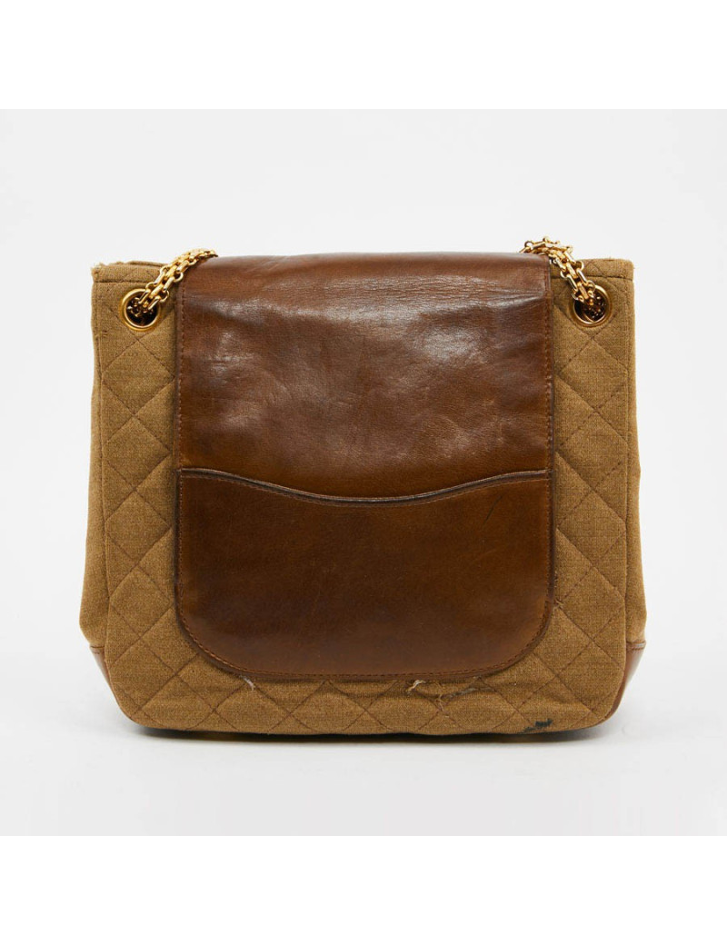 Sac CHANEL toile et cuir beige Vintage