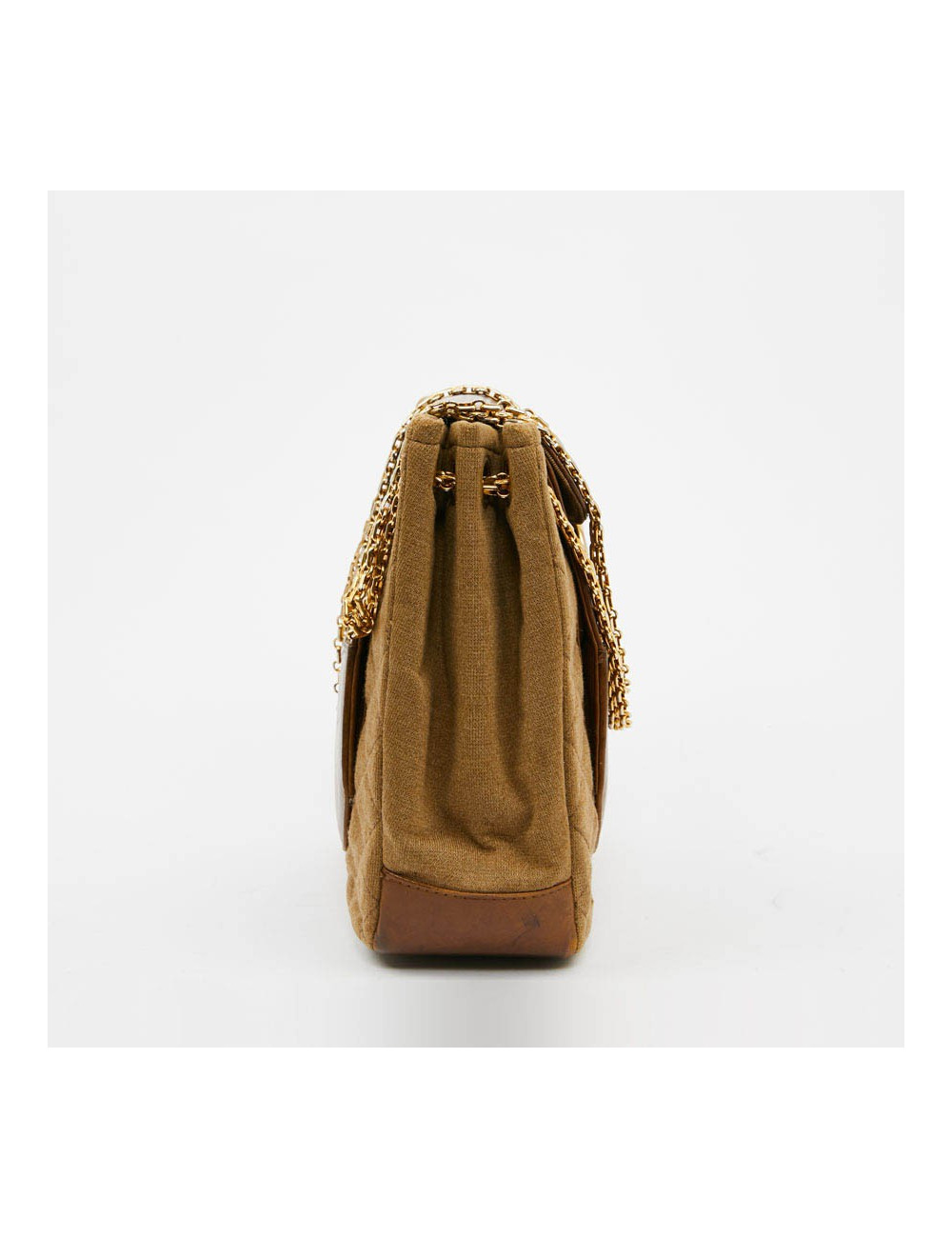 Sac CHANEL toile et cuir beige Vintage