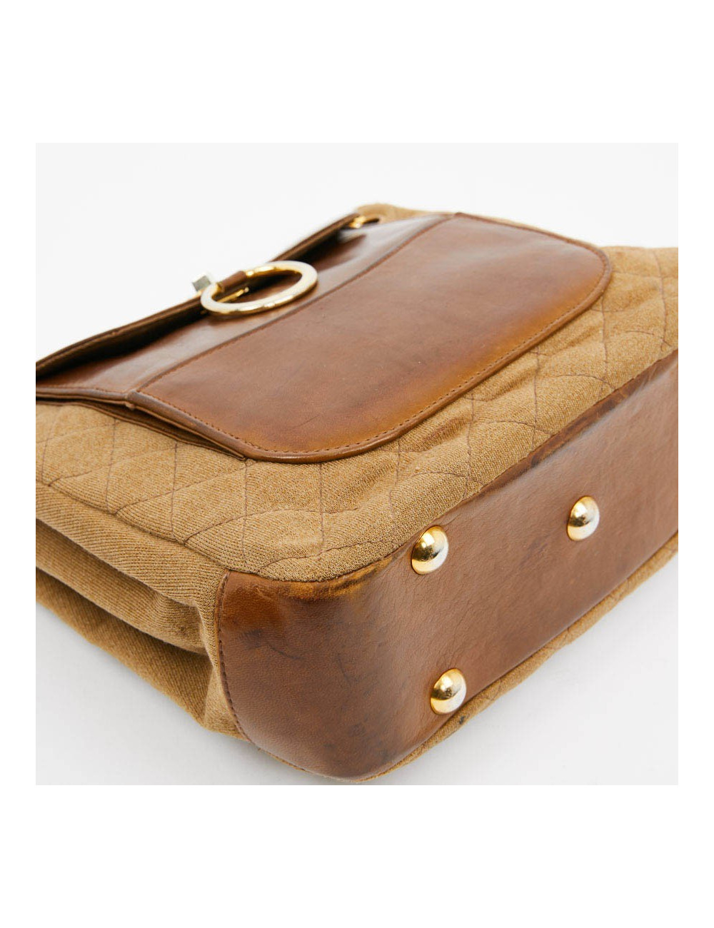 Sac CHANEL toile et cuir beige Vintage