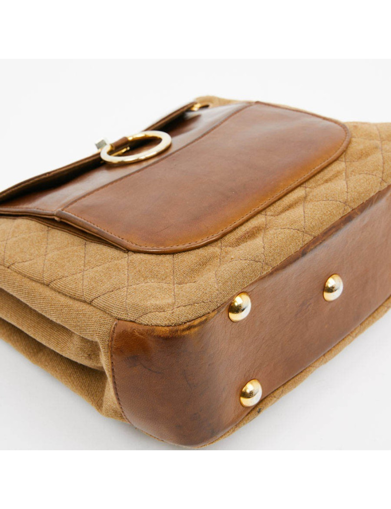 Sac CHANEL toile et cuir beige Vintage