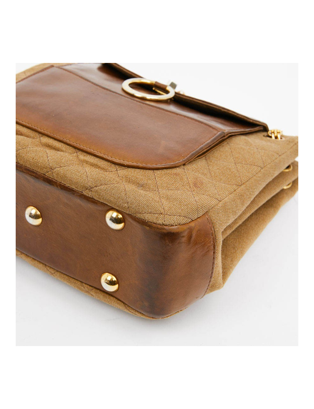 Sac CHANEL toile et cuir beige Vintage