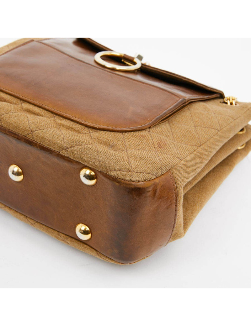 Sac CHANEL toile et cuir beige Vintage