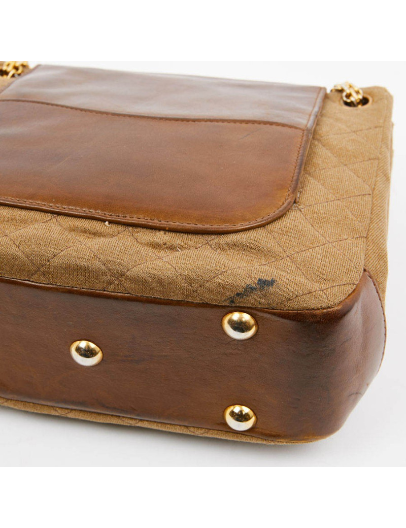Sac CHANEL toile et cuir beige Vintage