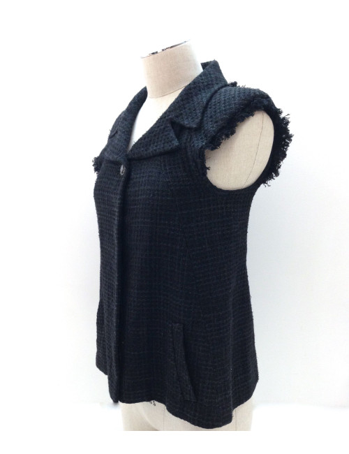 Veste CHANEL sans manches en tweed noir T 38 