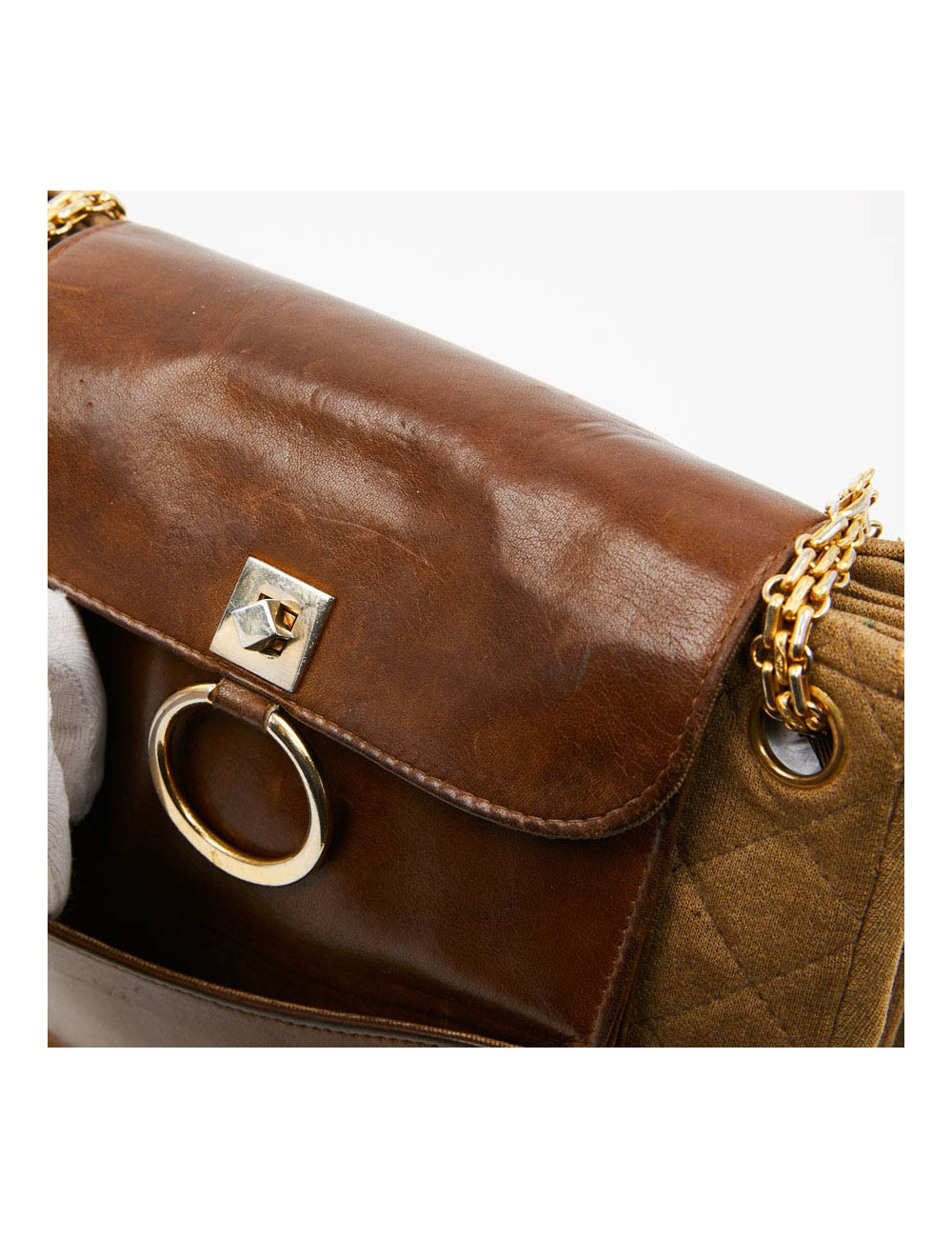 Sac CHANEL toile et cuir beige Vintage