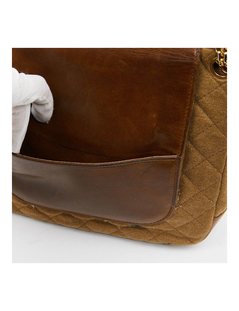 Sac CHANEL toile et cuir beige Vintage