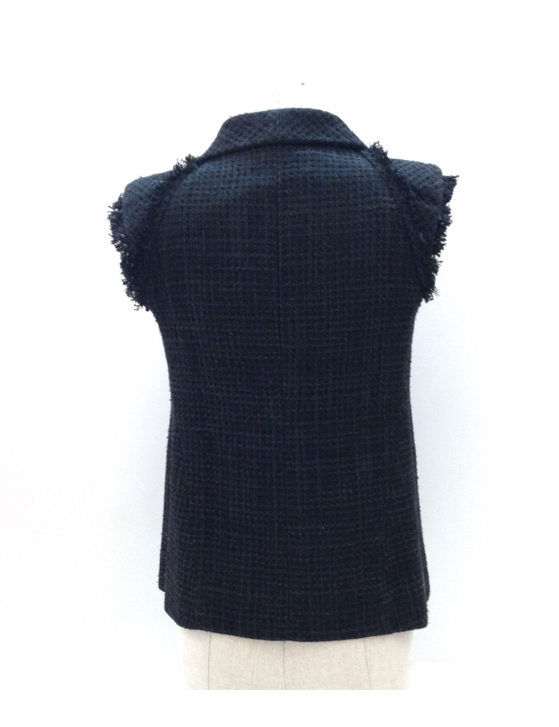 Veste CHANEL sans manches en tweed noir T 38 