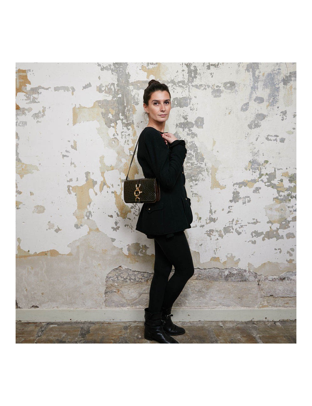 Sac façon croco marron double compartiments