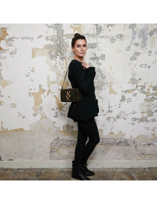 Sac façon croco marron double compartiments