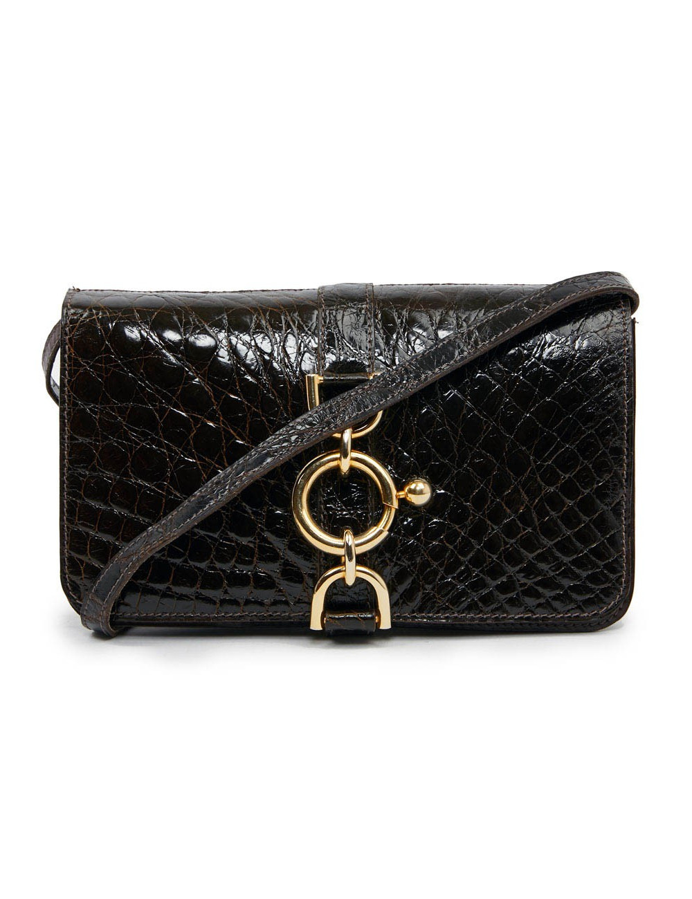 Sac façon croco marron double compartiments