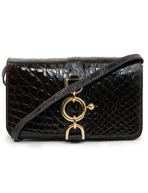 Sac façon croco marron double compartiments