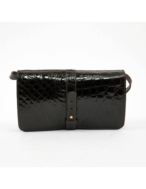 Sac façon croco marron double compartiments