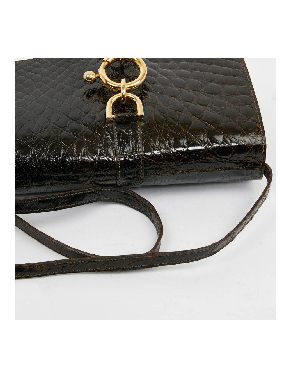 Sac façon croco marron double compartiments