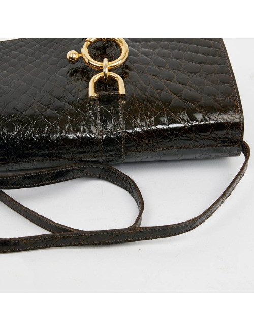 Sac façon croco marron double compartiments
