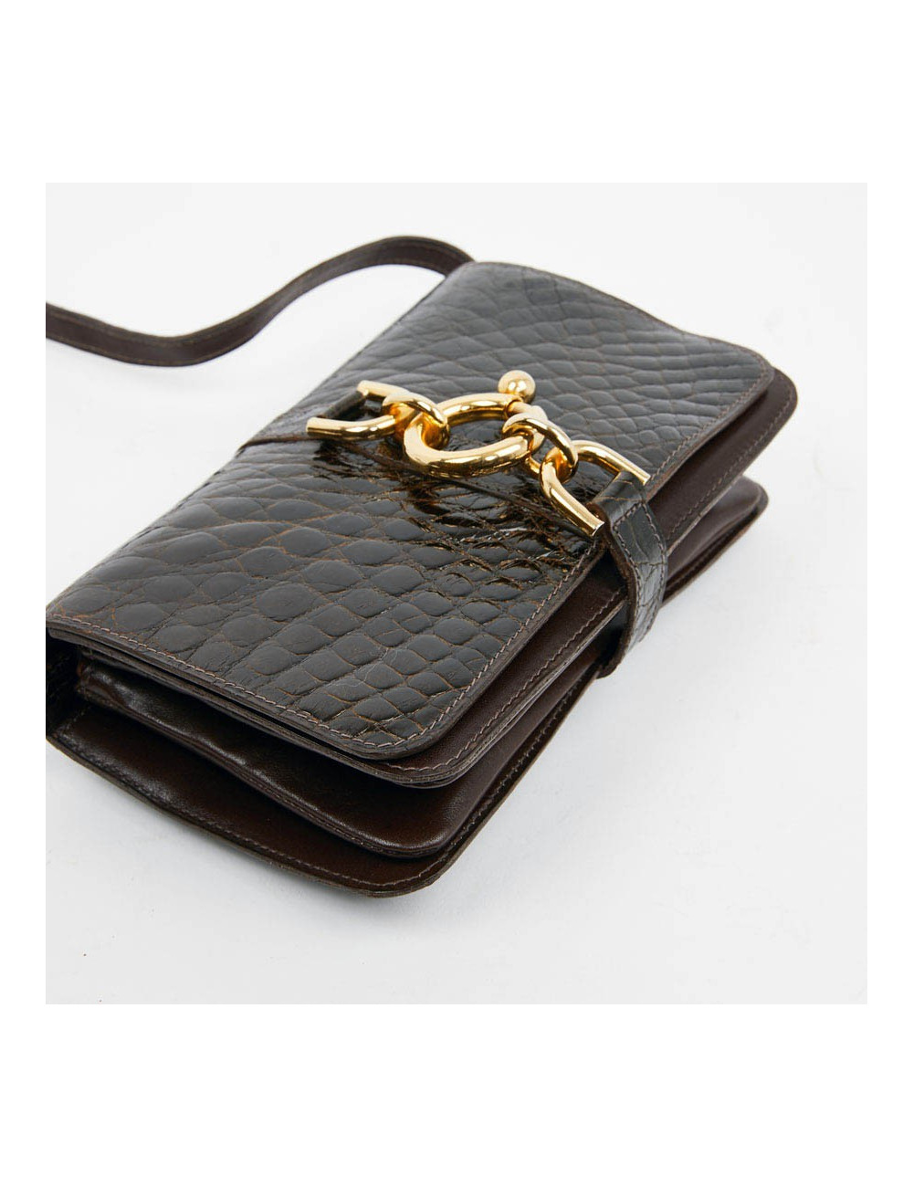 Sac façon croco marron double compartiments