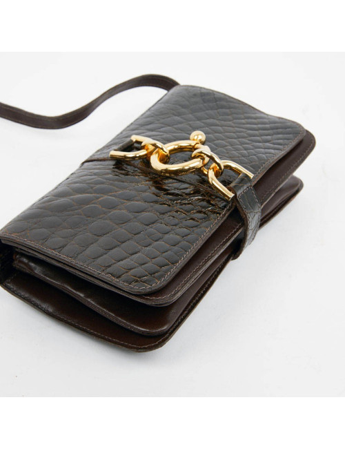 Sac façon croco marron double compartiments