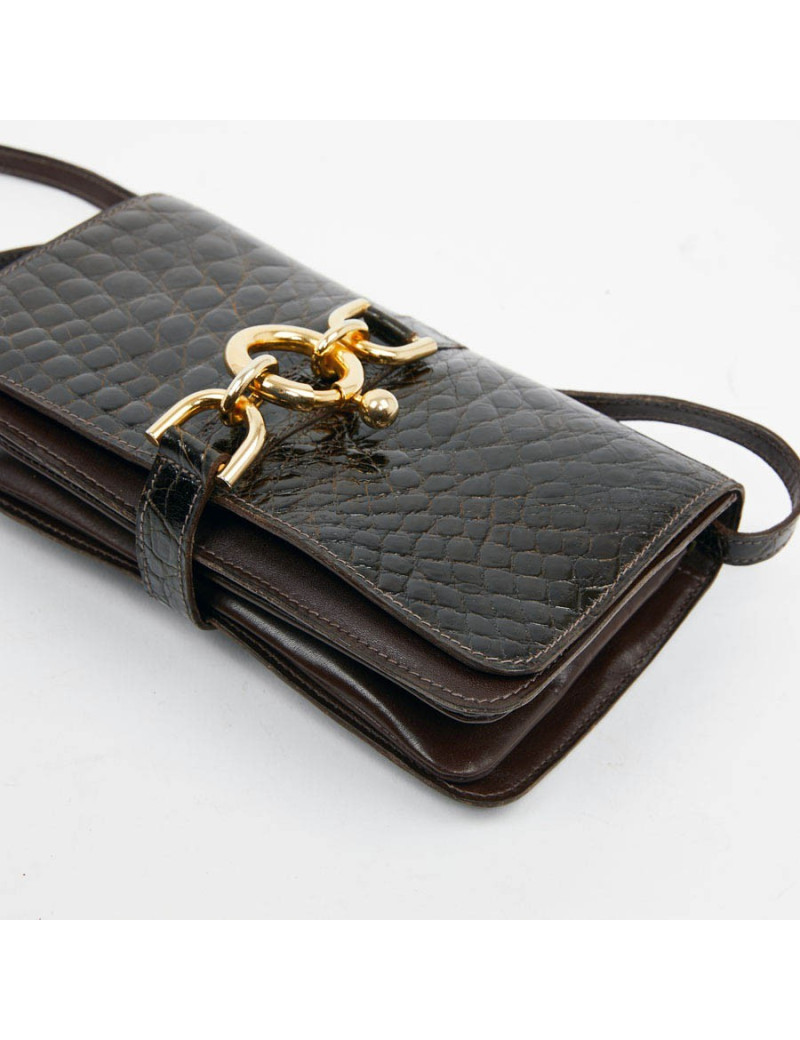 Sac façon croco marron double compartiments