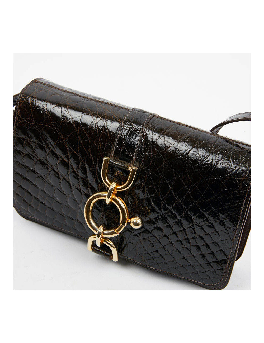 Sac façon croco marron double compartiments