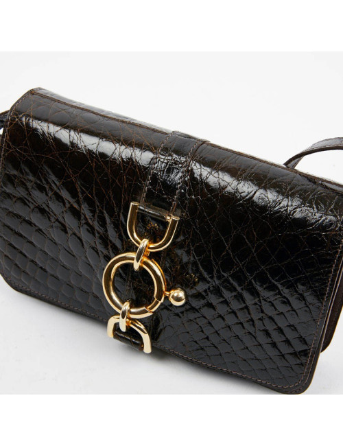 Sac façon croco marron double compartiments