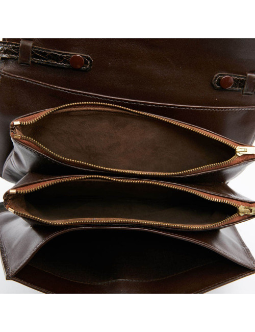 Sac façon croco marron double compartiments