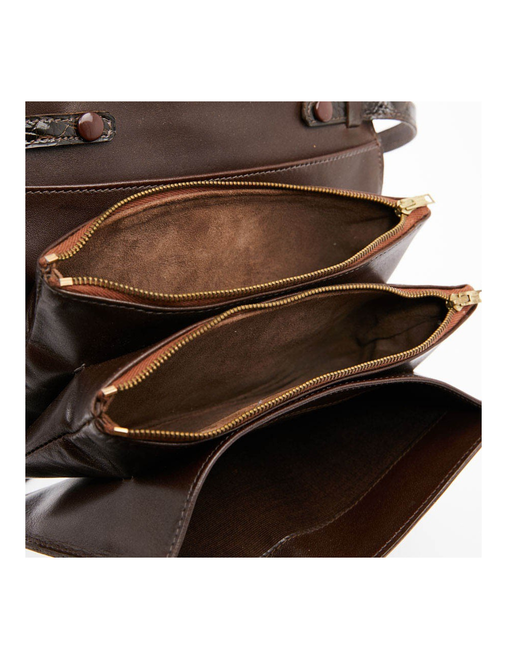 Sac façon croco marron double compartiments