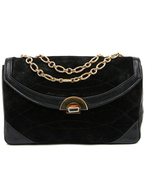 Sac CHANEL Vintage en daim et cuir noir
