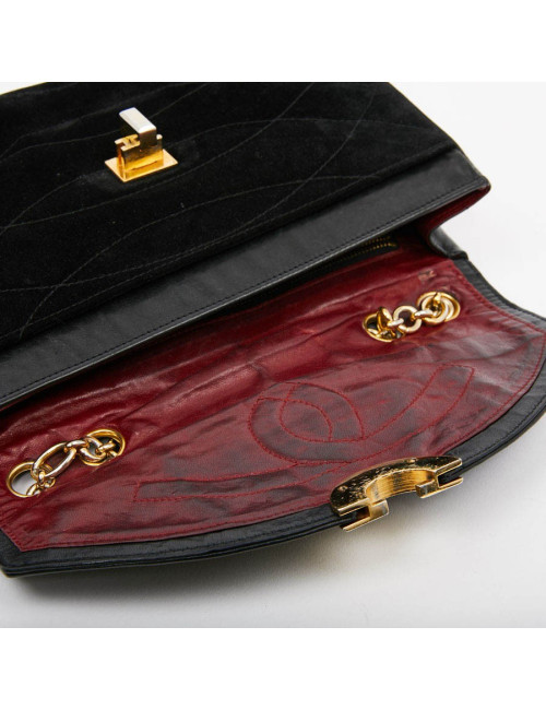 Sac CHANEL Vintage en daim et cuir noir