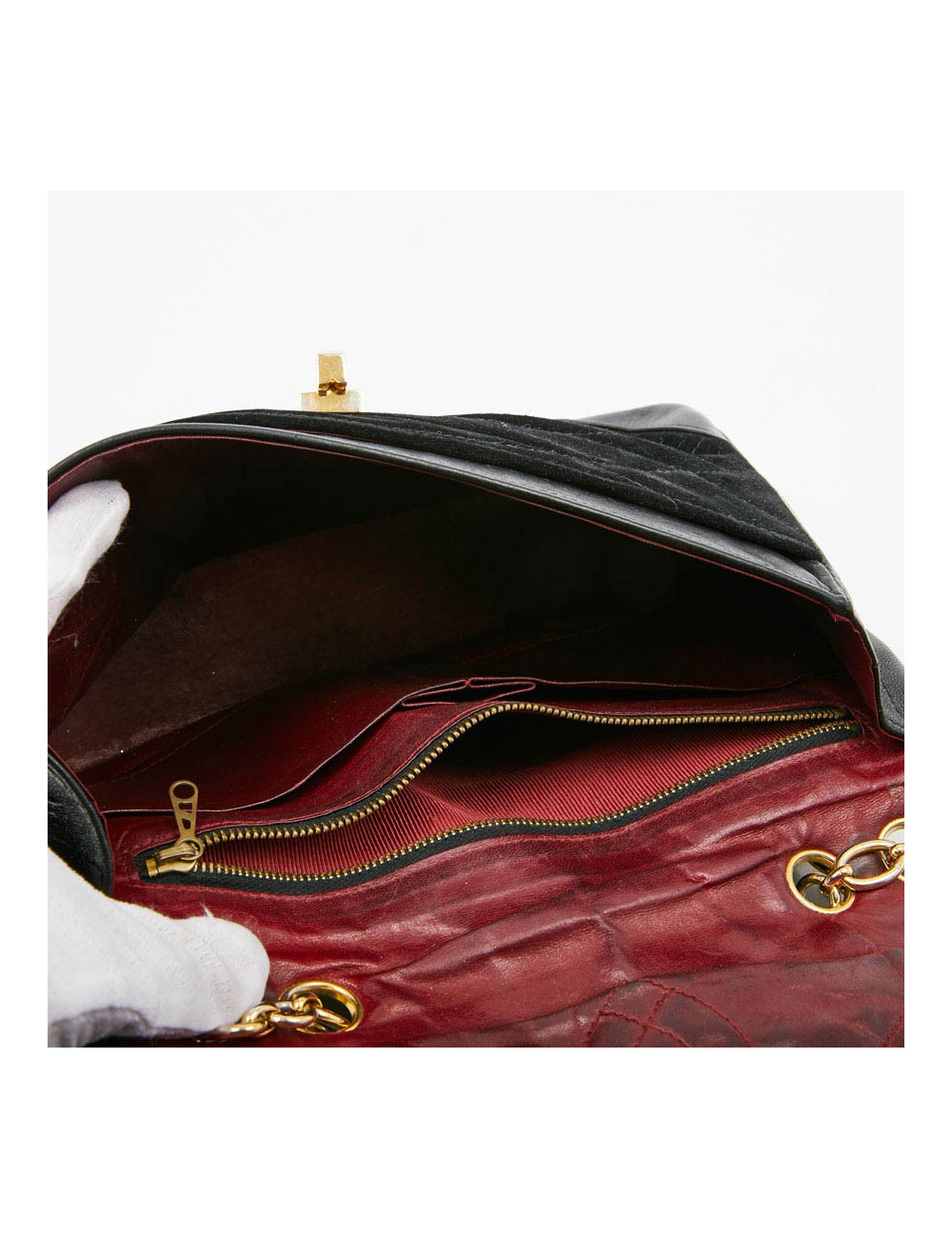 Sac CHANEL Vintage en daim et cuir noir