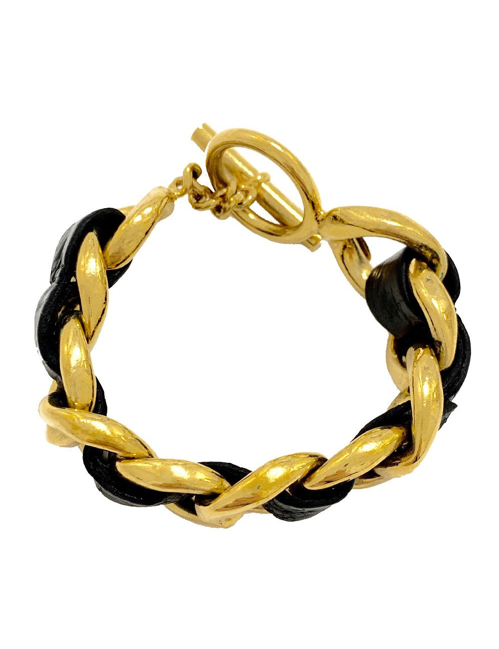 CHANEL chain and leather bracelet
