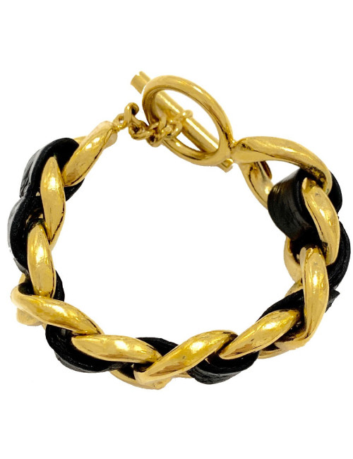 CHANEL chain and leather bracelet
