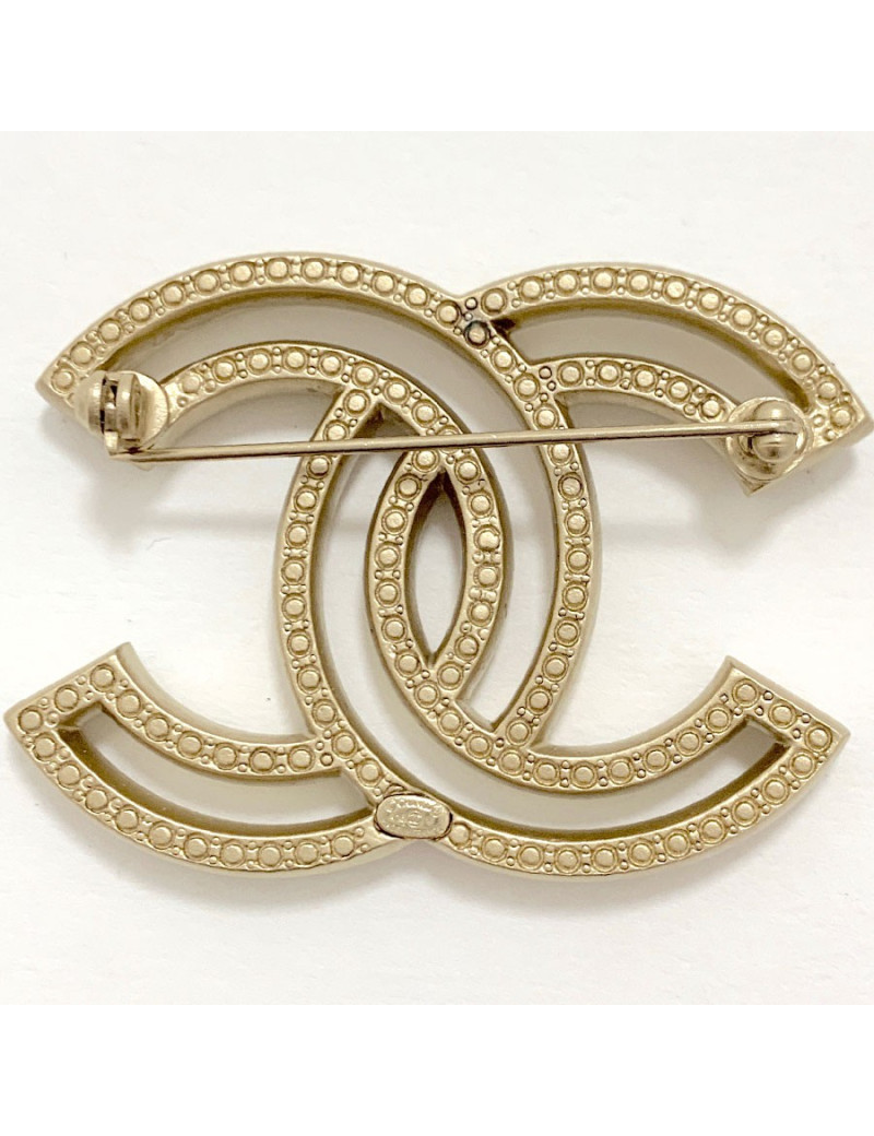 Broche CHANEL Double C strass et métal doré